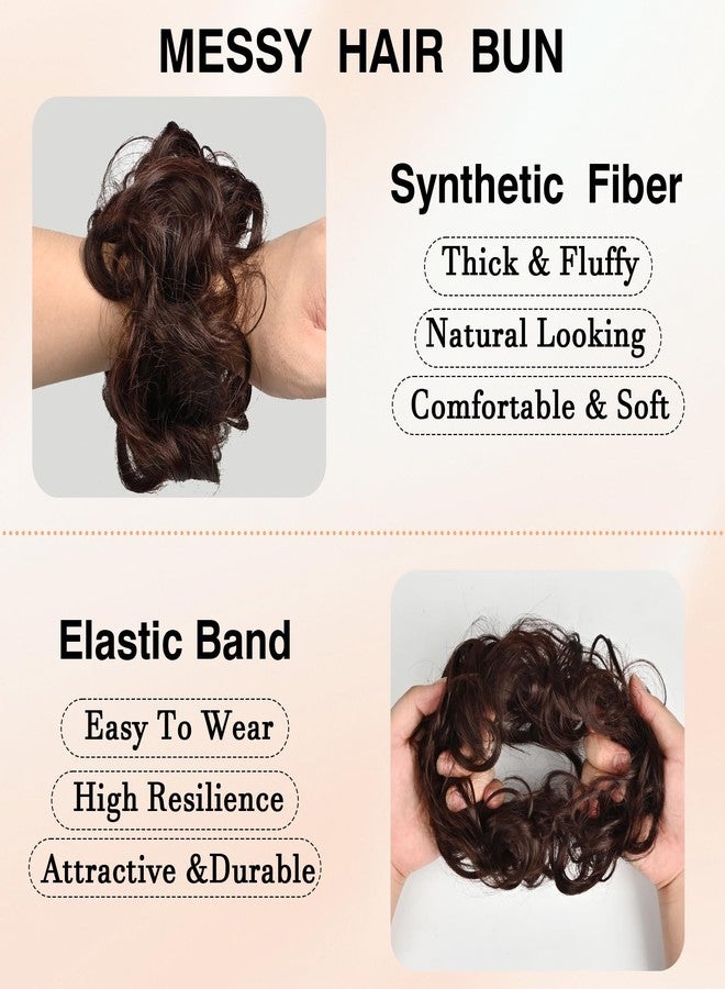 Krfapt 2 Pack Messy Bun Piece for Women - Fake Hair Scrunchie & Bun Extensions, No-Slip Elastic Ties for Instant Updo, Wavy Curly Scrunchies for Thin/Thick Hair (2pcs-Light Wine Brown) - Image 3